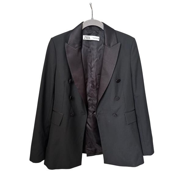Zara Jackets & Blazers - ZARA Black Double Breasted Tuxedo Blazer Satin Lapel Women’s XS EU 34